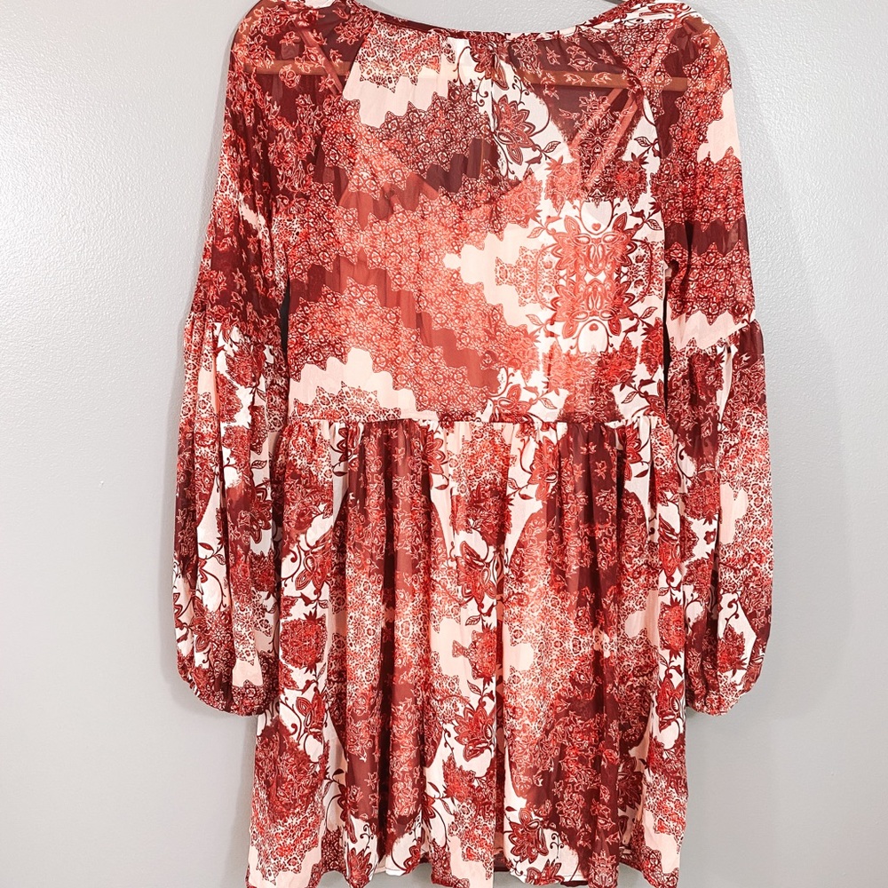 Show Me Your MuMu Rust and Cream Floral V-Neck Mini Dress - Picture 12 of 12